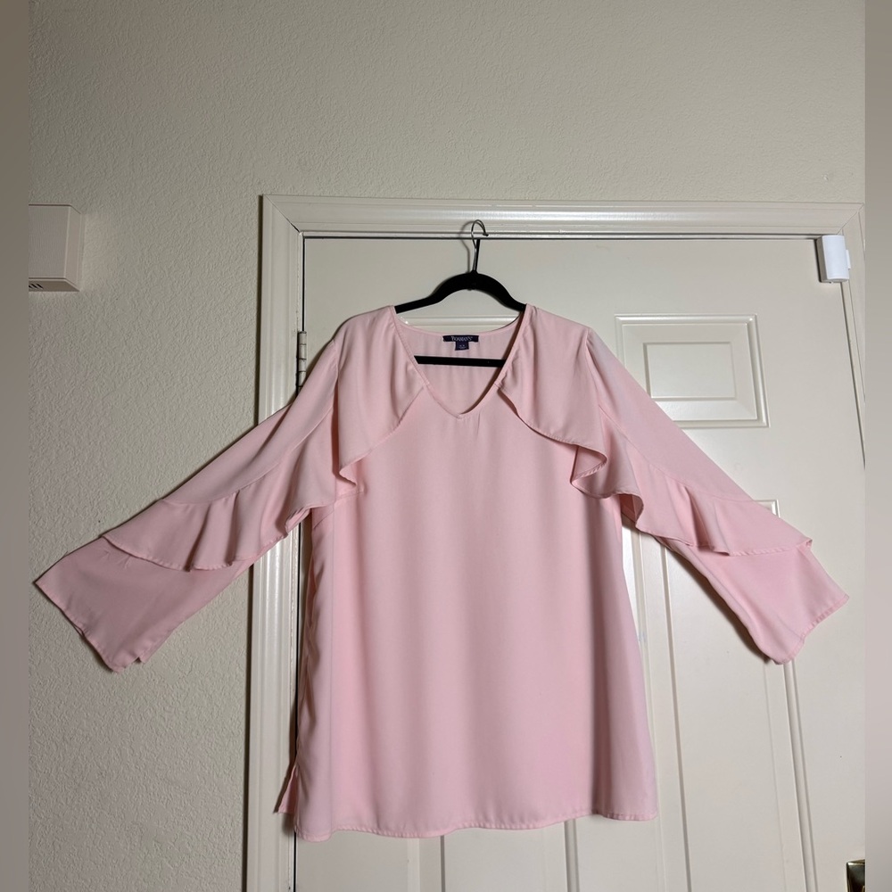 NEW Roaman's Elegant Pink Ruffle Long Sleeve Women's Top Size 16W